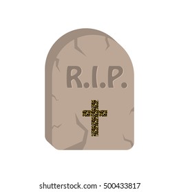 Gravestone cartoon vector icon. Tombstone with engraved rest in peace initials and cross.