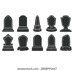 Gravestone Cemetery Tombstone Silhouette Vector Set Graphic Illustration Design