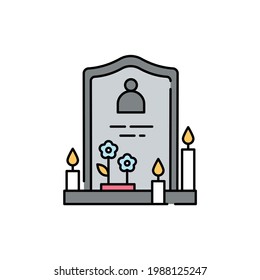 Gravestone color line icon. Isolated vector element. Outline pictogram for web page, mobile app, promo