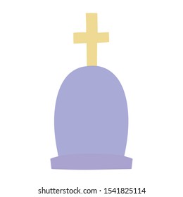 gravestone with cross cemetery icon on white background vector illustration