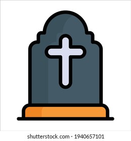 gravestone, cross flat line icon