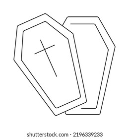 Gravestone with cross line icon on white background. Halloween tombstone outline vector