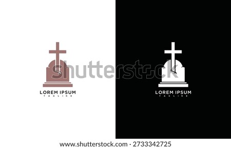 Gravestone Cross Logo Design. Modern Christian Cemetery Memorial Icon Template.