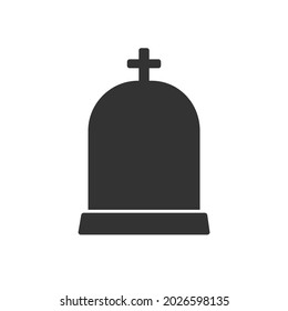 Gravestone with cross logo, tombstone icon, headstone silhouette vector clipart set. Simple flat modern design.