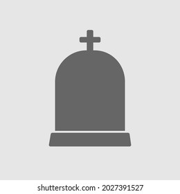 Gravestone with cross logo, tombstone icon, headstone silhouette vector clipart set. Simple flat modern design.