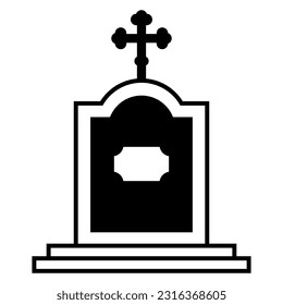 Gravestone with cross on white background