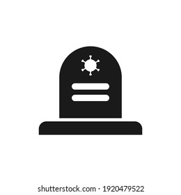 Gravestone design with Coronavirus pandemic concept. Tombstone with Covid-19 icon. Death concept to illustrate increasing mortality rate because of pandemic.