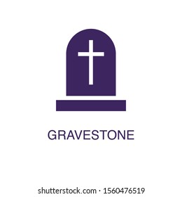 Gravestone element in flat simple style on white background. Gravestone icon, with text name concept template