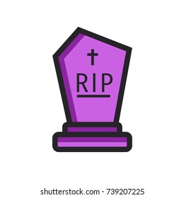 Gravestone flat line icon with rip inscription. Vector illustration of headstone. Tombstone image in simple cartoon design. Pictogram of ledger stone.