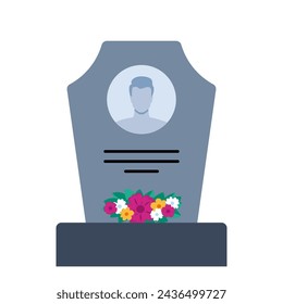 Gravestone with grass on ground. Old tombstone on grave with text RIP. Vector illustration