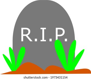 Gravestone with grass on ground. RIP stone. Death stone. Tomb