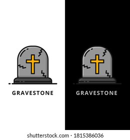 Gravestone Halloween Icon Filled Line Style. Headstone Vector Logo Illustration. Tombstone Bury Symbol Icon Logo
