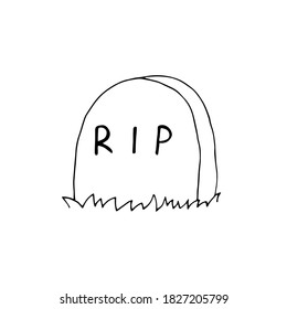 Gravestone. Headstone. Grave. Cemetery. Vector hand-drawn doodle illustration. Black and white outline