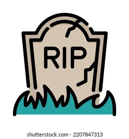 Gravestone icon. Filled outline design. Tombstone grave creepy halloween. Gravestone monument. Gravestone in the cemetery. Holiday event halloween. Vector Illustration.