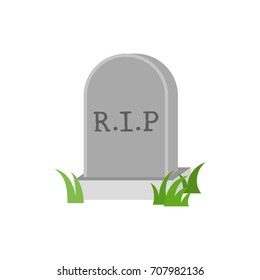 Gravestone icon with green grass, flat design vector