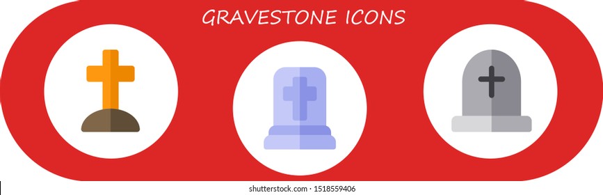 gravestone icon set. 3 flat gravestone icons.  Collection Of - tomb, tombstone icons