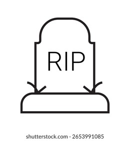 Gravestone icon with “RIP” text, often seen in Halloween or graveyard scenes. Ideal for horror or undead themes. Outline icons Collection. editable stroke. vector illustration