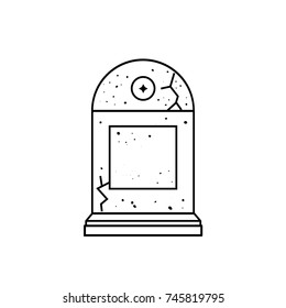 Gravestone icon with texture, cracks and blank for text in line style. Tombstone outline illustration. Headstone concept on isolated background. Ledger stone or memorial halloween decorative object.