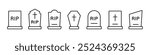 Gravestone icons set. Grave line icon. Rip logo. Vector.