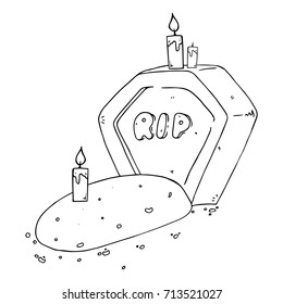 Gravestone with the inscription RIP. Candles in the cemetery. Vector illustration.