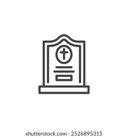 Gravestone line icon. linear style sign for mobile concept and web design. A gravestone with a cross outline vector icon. Cemetery symbol, logo illustration. Vector graphics