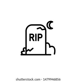 Gravestone line icon. Night, cemetery, moon. Halloween concept. Can be used for topics like graveyard, funeral, mystery