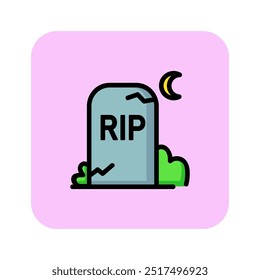 Gravestone line icon. Night, cemetery, moon. Halloween concept. Can be used for topics like graveyard, funeral, mystery