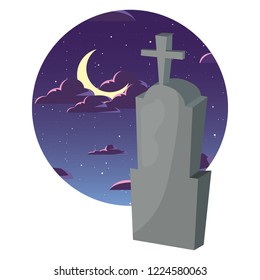 gravestone in the night moon sky