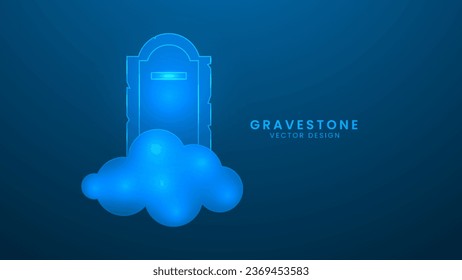 Gravestone with on grave text RIP. Halloween at graveyard. Vector illustration with light effect and neon