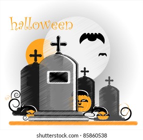 gravestone with pumpkin in halloween