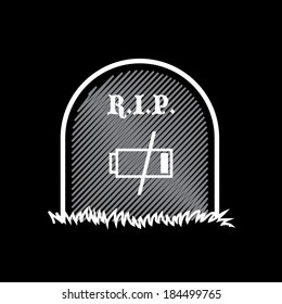 Gravestone, rest in peace, dead battery - illustration