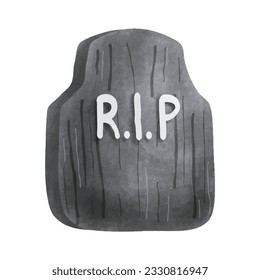 Gravestone rip with cute ghost Halloween rip watercolor vector illustration element on white background