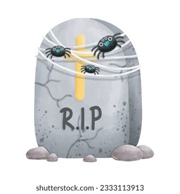 Grabsteine-Rippe mit süßem Ghost-Halloween-Rippe, Vektorgrafik-Element auf weißem Hintergrund