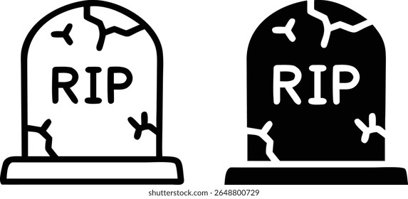Gravestone RIP Icon Vector, Halloween Tombstone Silhouette, Spooky Black White Grave Clipart