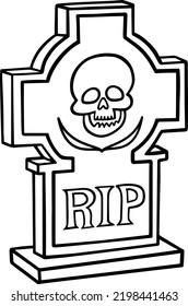 Gravestone RIP with skull line icon. Tombstone outline style for halloween. Vector illustration