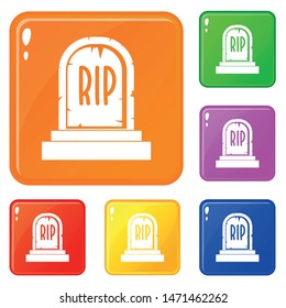 Gravestone with RIP text icons set collection vector 6 color isolated on white background