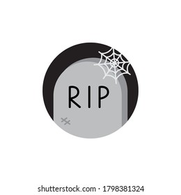 Gravestone round vector illustration icon. Scary, spooky halloween, dark circle night tombstone. Isolated.