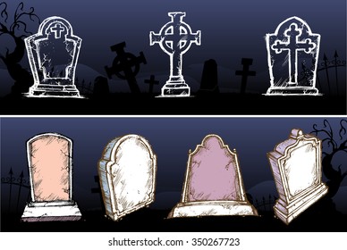 Gravestone Set-Variations of tombstone with spooky cemetery background