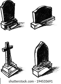 Gravestone In Shadowed Pencil Sketch