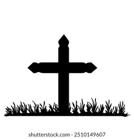 Gravestone silhouette isolated on transparent background. Vector illustration