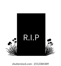 Gravestone silhouette isolated on transparent background. Vector illustration