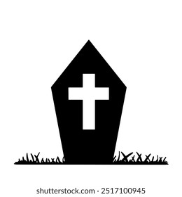 Gravestone silhouette isolated on transparent background. Vector illustration