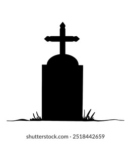 Gravestone silhouette isolated on transparent background. Vector illustration