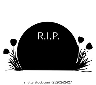 Gravestone silhouette isolated on transparent background. Vector illustration