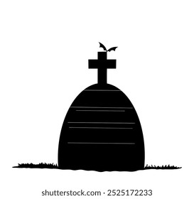 Gravestone silhouette isolated on transparent background. Vector illustration