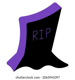 Gravestone. A silhouette with a purple tint. Monument made of granite. Vector illustration. Gloomy headstone. Inscription - Rest in Peace. Isolated white background. Grave in the cemetery. Halloween 