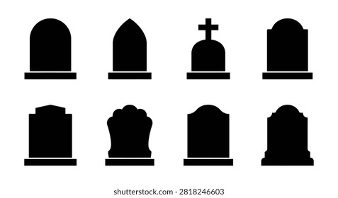 Gravestone Silhouettes On White Background A Collection Of Memorial Stone Shapes cemetery