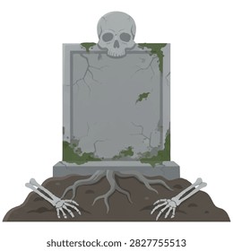 Gravestone with Skull and Skeleton Hands Illustration
