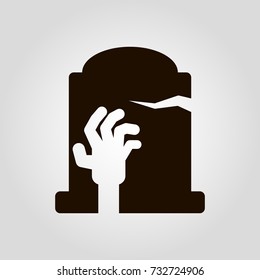 Gravestone tomb with hand isolated flat vector icon