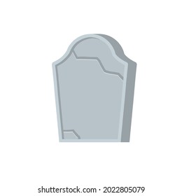 Gravestone or tombstone. Element of Halloween and death. Grave in cemetery. Funeral and burial. Old Stone with crack. Flat cartoon isolated illustration